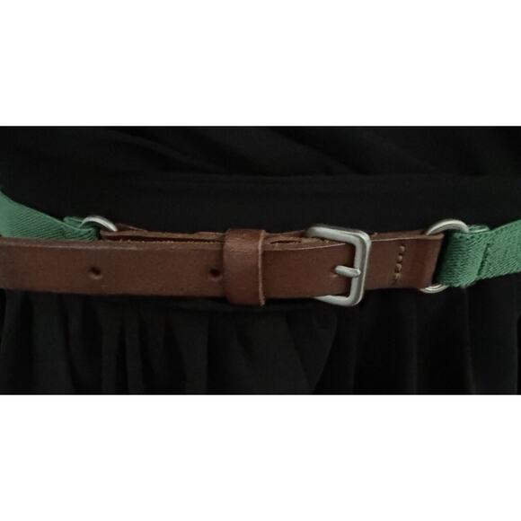 Ann Taylor Loft Green Skinny Stretch Belt w/Brown Leather Tabs, Sz: S, 47-52 - Picture 5 of 12